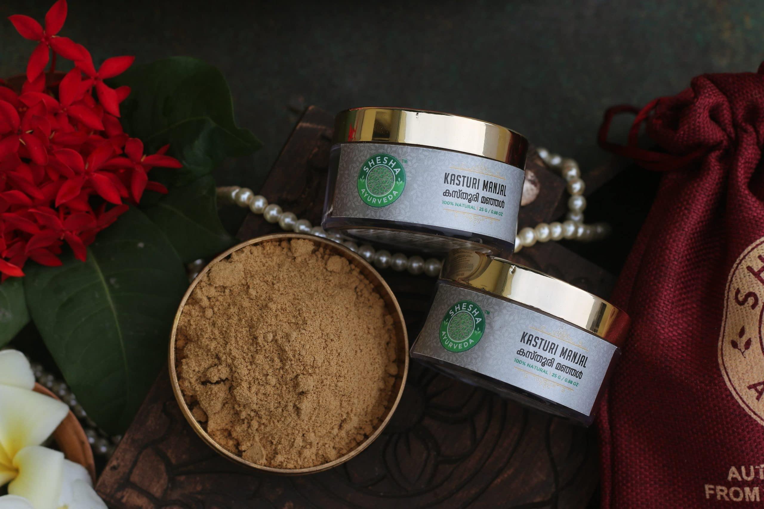 SHESHA NATURALS SHESHA NATURALS Ayurveda Kasturi Manjal (Wild/ Musk/ White Kasturi Turmeric Powder) Natural From Kerala Combo, White Turmeric, 25g, Rose Water Glass Bottle