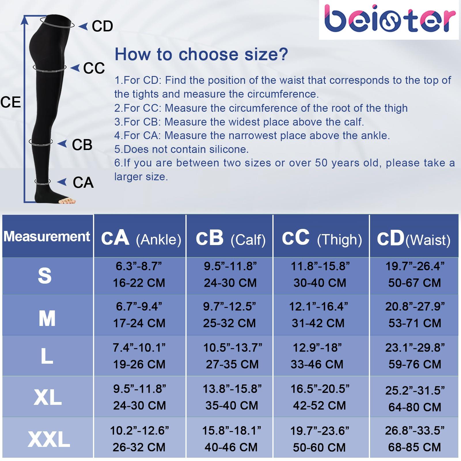 beister Medical Compression Tights for Women & Men, Open Toe Thigh High Pantyhose, 20-30mmHg Graduated Support (Beister), Black, Large