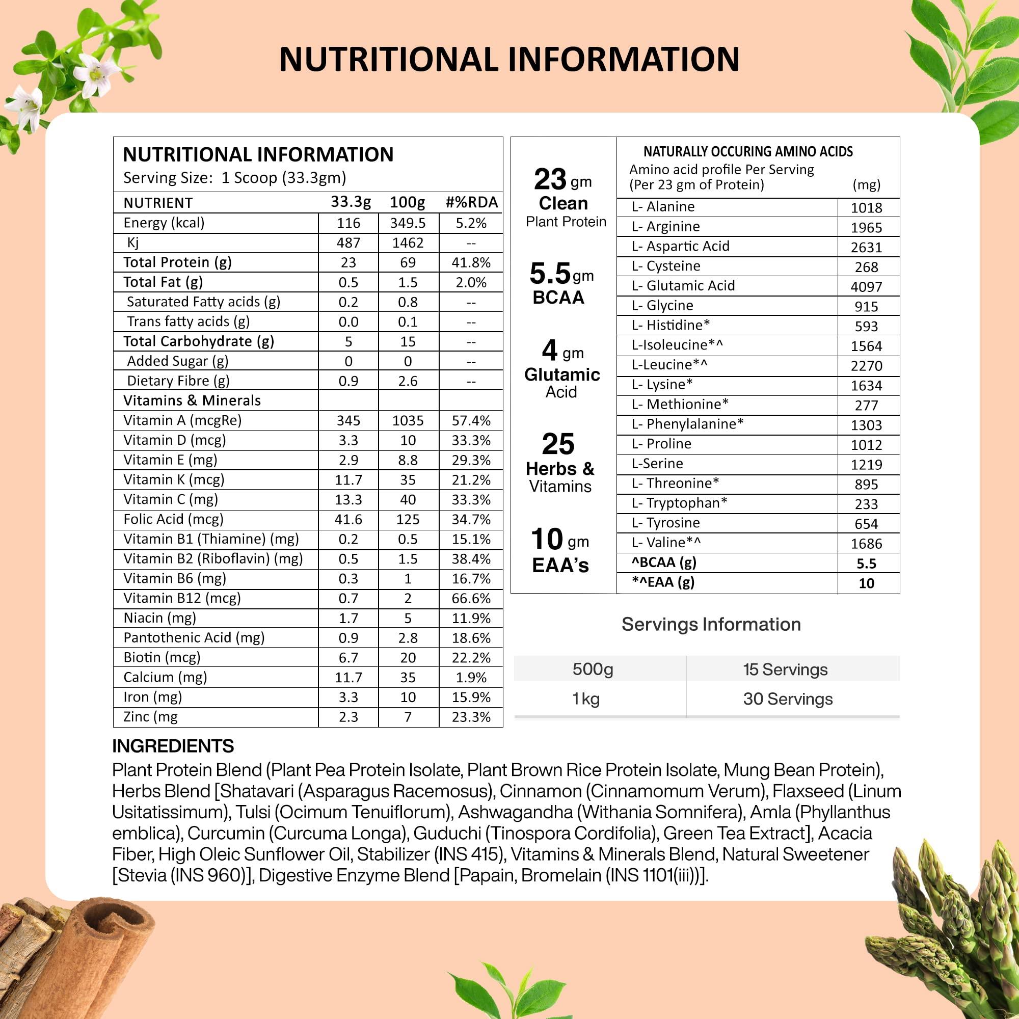 Vegan Greens Vegan Greens Women Plant Protein With Ayurvedic Herbs- Natural Clean Plant Protein, Herbs, Vitamins Minerals For Hormonal Balance, Metabolism, Skin, Hair, More (500g, Vanilla)+ Green Everyday Shaker