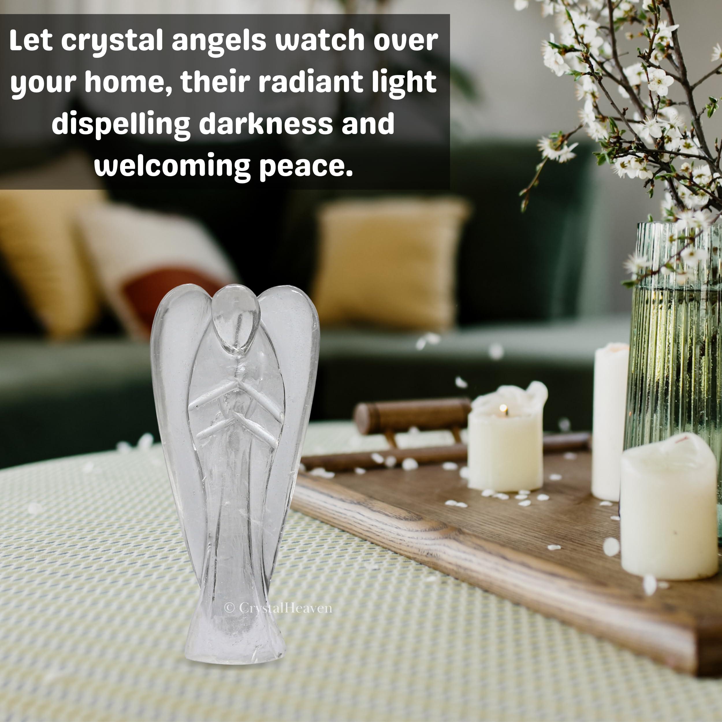 Crystal Heaven Certified Clear Quartz Crystal Angel Pocket Figurines Idol - AAA Grade Original Healing Gemstone for Yoga Reiki Meditation Feng Shui (3 Inches)