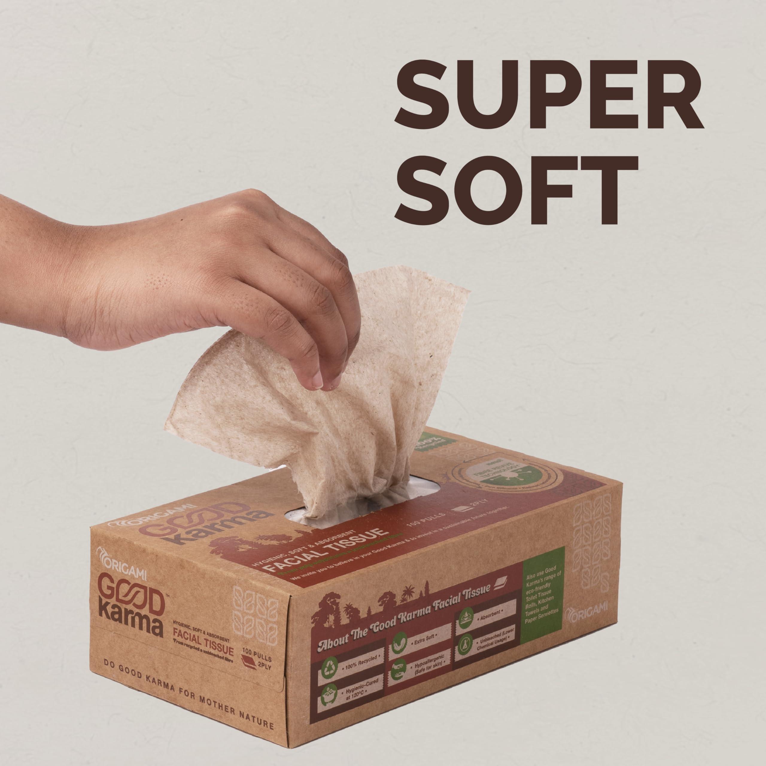 Origami Origami Good Karma 2 Ply Eco-Friendly Unbleached Facial Tissue Box | Car Tissue - Pack of 4 (100 Pulls Per Box, 400 Sheets)