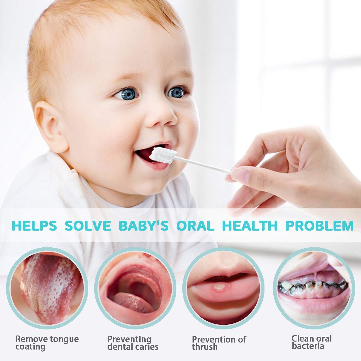 EASICUTI Baby Toothbrush, Baby Tongue Cleaner, 40Pcs Disposable Infant Toothbrush Clean Baby Mouth, Gauze Toothbrush Infant Oral Cleaning Stick Dental Care for 0-36 Month Baby + Free 1Pcs Finger Toothbrush