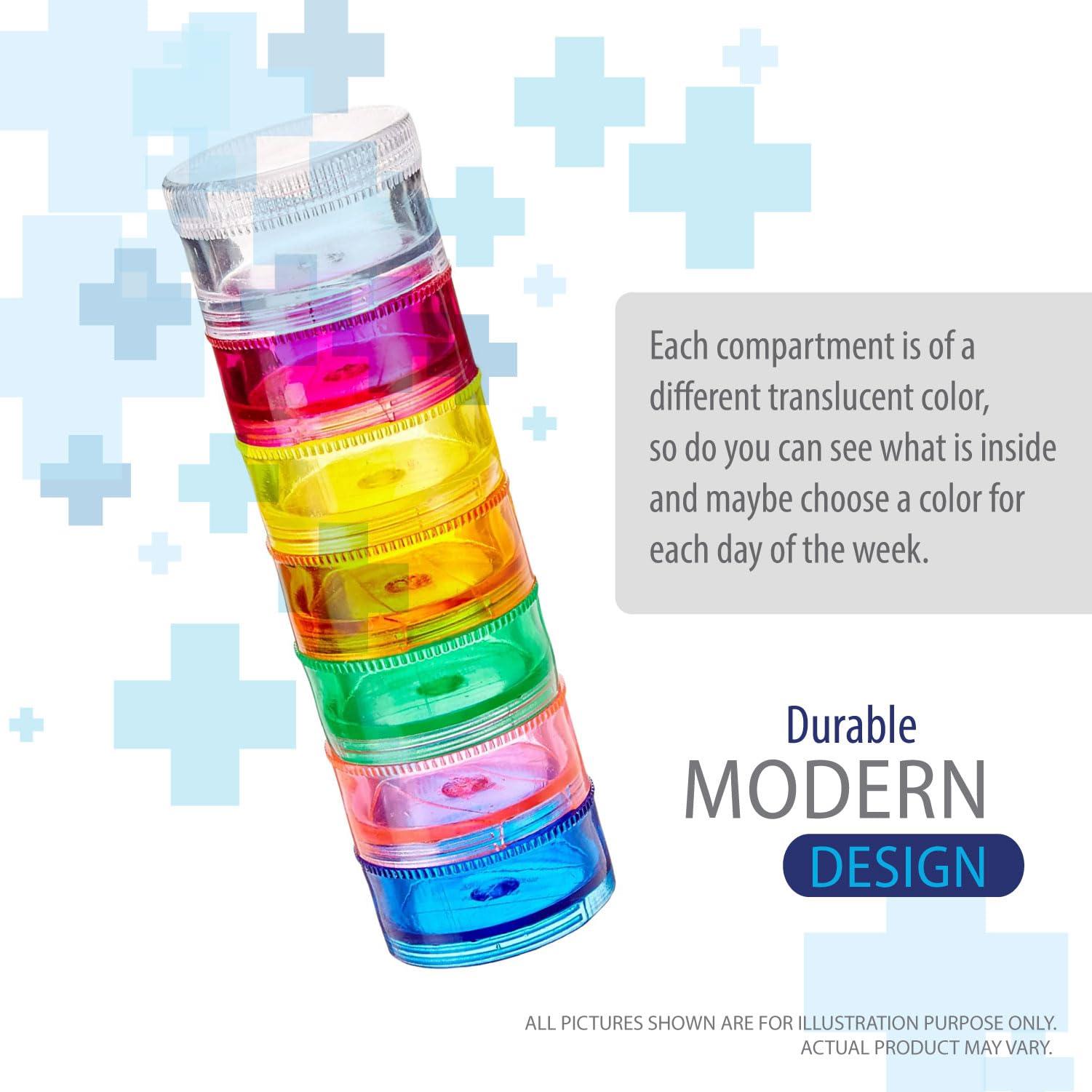 Deke Home 2 Pack Rainbow 7 Day Stackable Pill Organizer case Tower Box Medicine Planner Small case (Seven Day Weekly Travel Container) Medication, Vitamin Holder Organizer Pillbox Dispenser. Daily Organizers