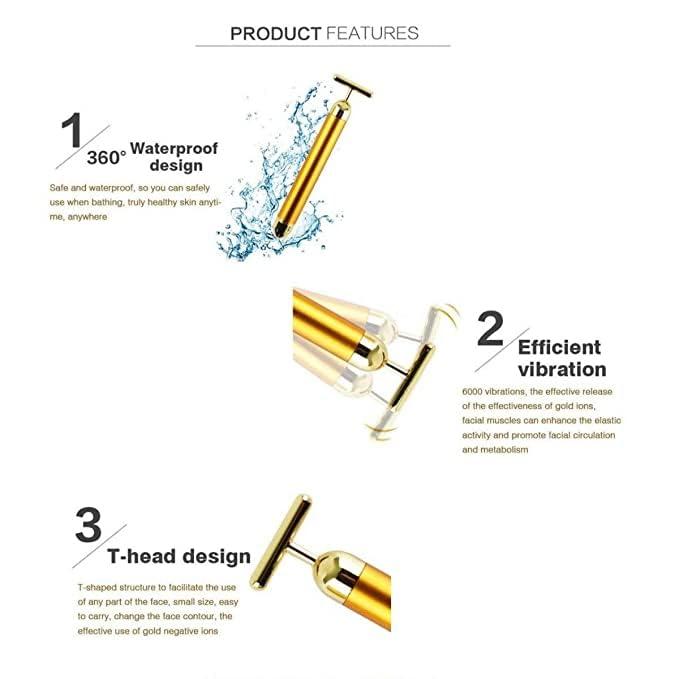 Generic Golden Beauty Bar T Shape 24k Electric Anti aging Anti Wrinkles Gold energy Beauty bar Beauty Bar 24K Golden Pulse Facial Massager T Shape Gold Facial Beauty Massager Energy Massager (golden)