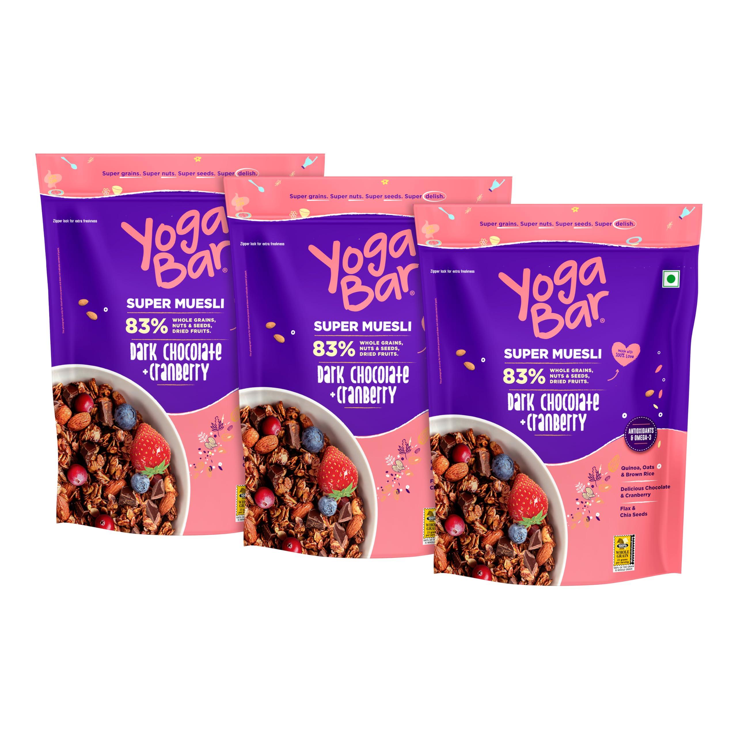 Yogabar Yogabar Wholegrain Breakfast Muesli - Dark Chocolate + Cranberry, 700g (Pack of 3) (Super Saver Pack) | Healthy Breakfast Cereals | Granola| Antioxidant Rich | Healthy Food for Breakfast |Protein Rich