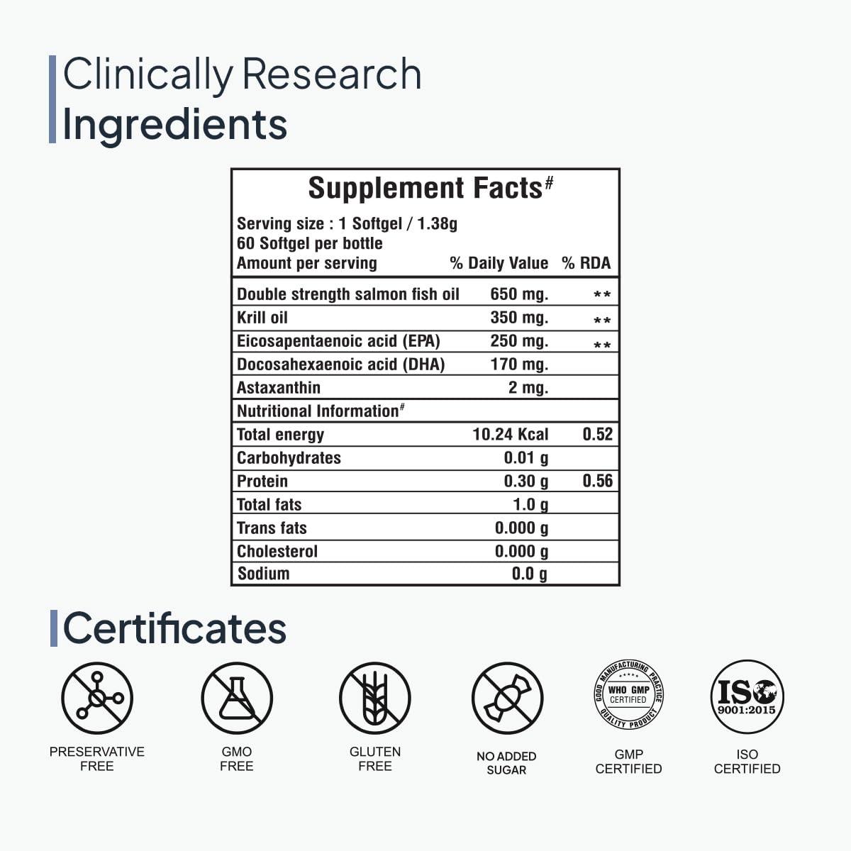 Palak Notes Miduty Palak Notes Antarctic Fish Krill Oil - Triple Strength Omega 3 Capsule With Astaxanthin- Antioxidant - EPA & DHA - For Joints - Heart - Liver Krill Omega 3 Supplement 60 Softgel