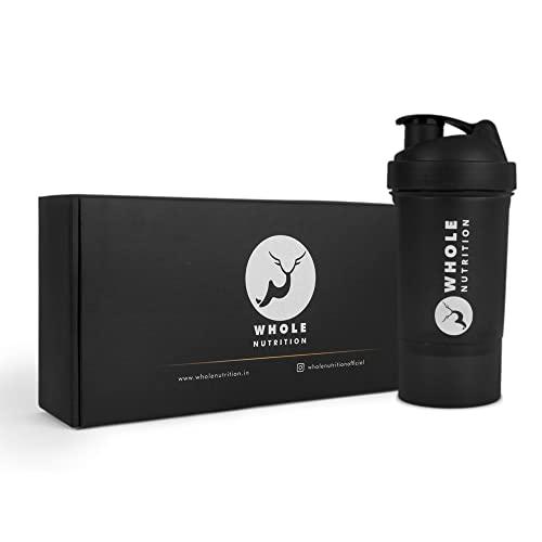 WHOLE NUTRITION WHOLE NUTRITION Shaker Bottles For BCAA & Pre-Post Workout Supplement Protein Shake Gym Sipper Bottle For Men & Women, BPA & DEHP Free With Storage Compartment -500ml, Black