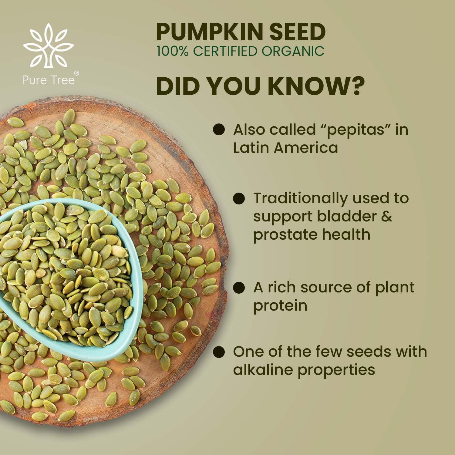 Pure Tree Pure Tree Certified Organic Pumpkin Seeds | 175 g | Glass Jar | Kaddu ke Beej | Organic Seeds for Eating Good Source Of Omega 3 | Raw Pumpkin Seeds Organic Superfood