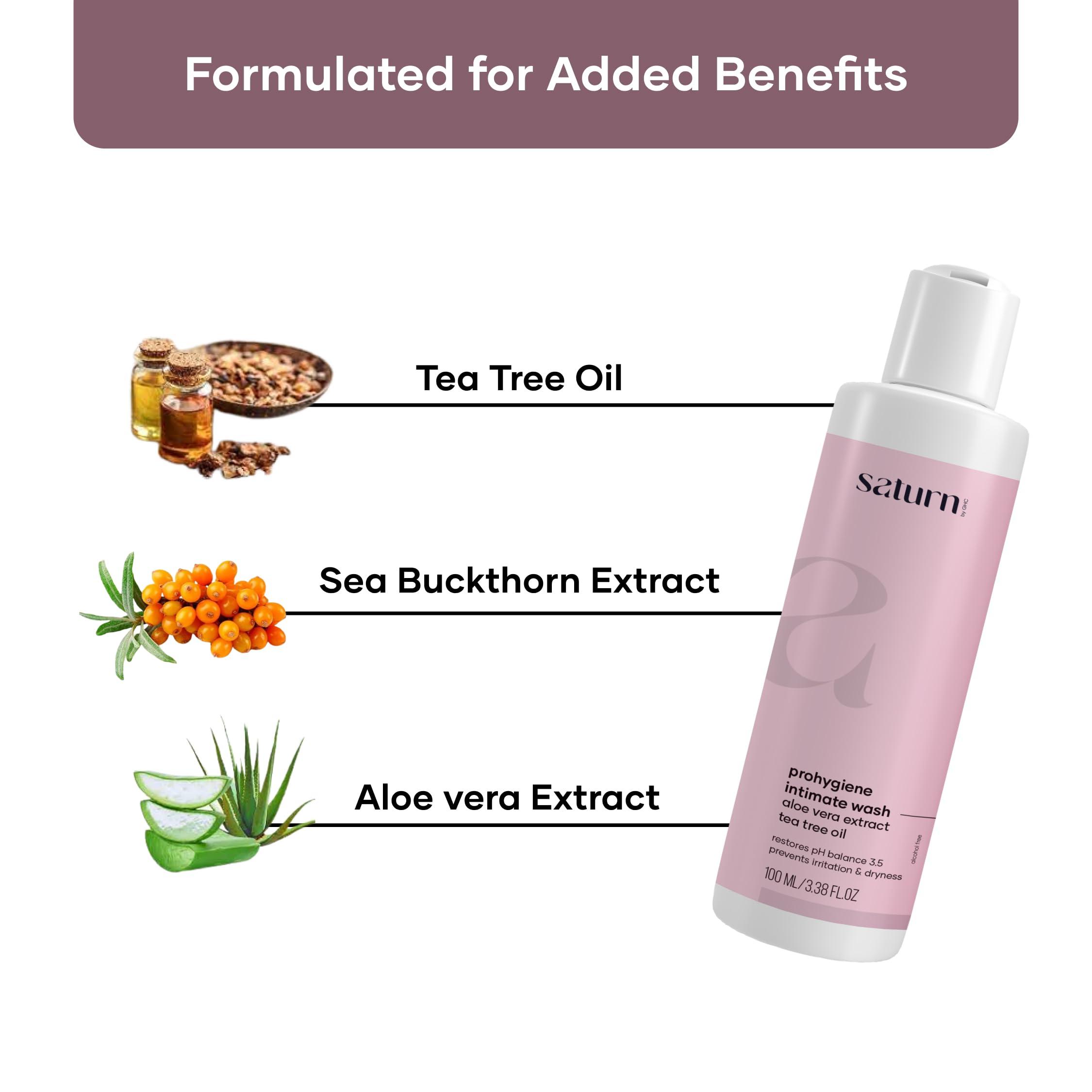 Saturn by GHC Saturn by GHC ProHygiene Intimate Wash: Aloe Vera & Tea Tree Oil Formula - Liquid Wash for Dryness, Itchiness, Irritation Prevention | Balances pH, Paraben-Free - 100ml (Pack of 2)