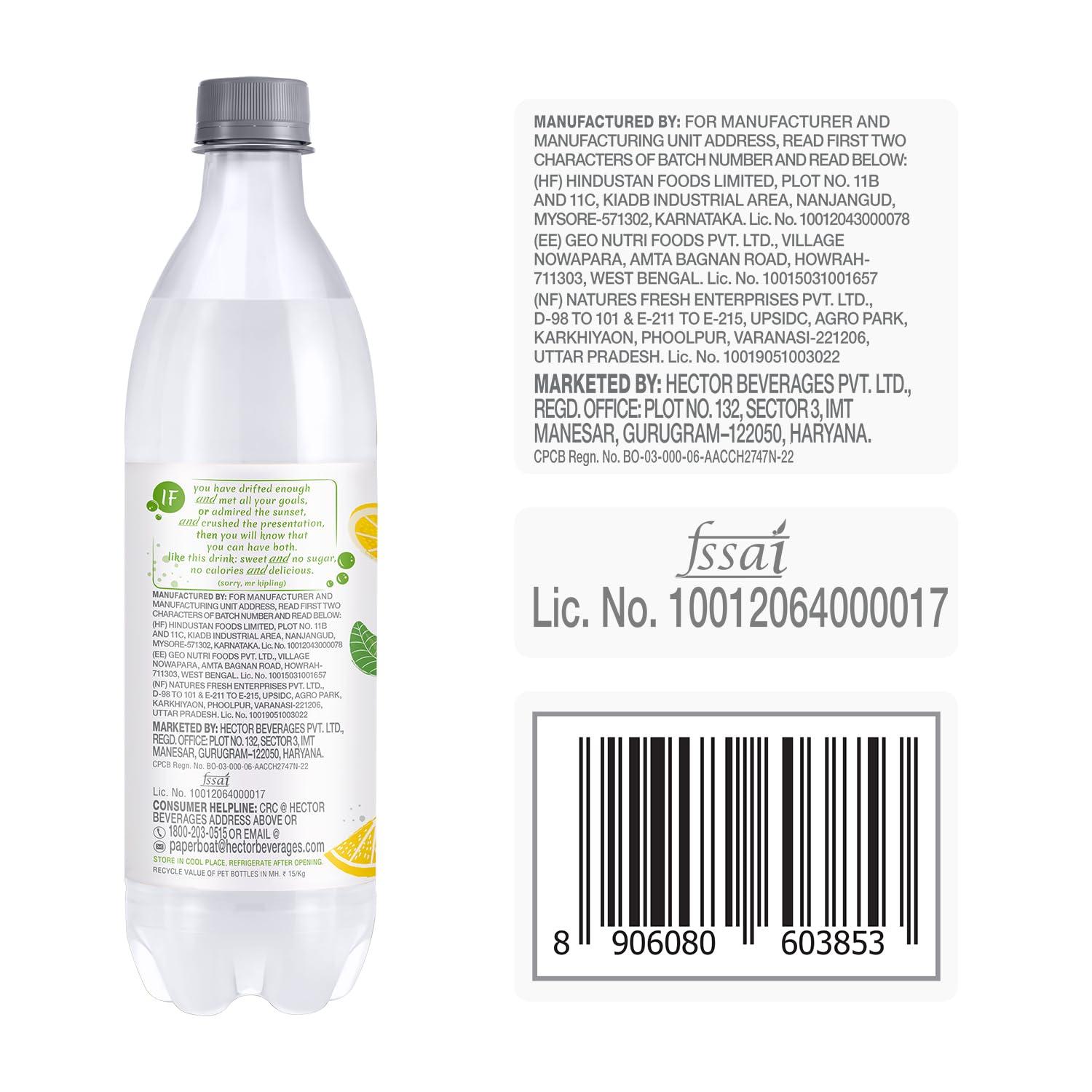 Paper Boat Paper Boat Lemon Lime Sparkling Water, Pack of 6, 600ml Each | Carbonated Water | Zero Sugar, Zero Calories I Sugar Free