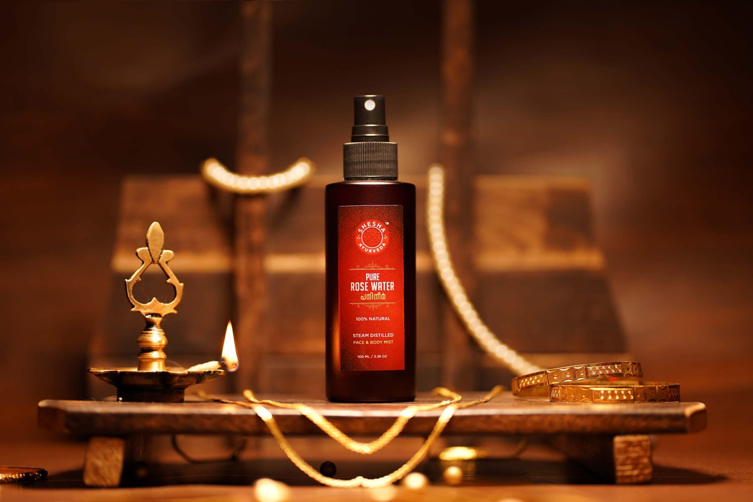 SHESHA NATURALS SHESHA NATURALS Ayurveda Kasturi Manjal (Wild/ Musk/ White Kasturi Turmeric Powder) Natural From Kerala Combo, White Turmeric, 25g, Rose Water Glass Bottle