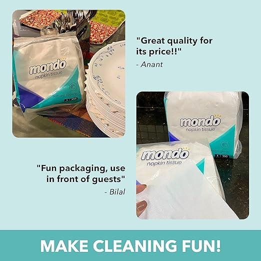 Mondo Mondo Napkin Tissue Paper (Size 30x30 centimetres, 1 Ply, 100 Pulls) | Pack of 3 Boxes