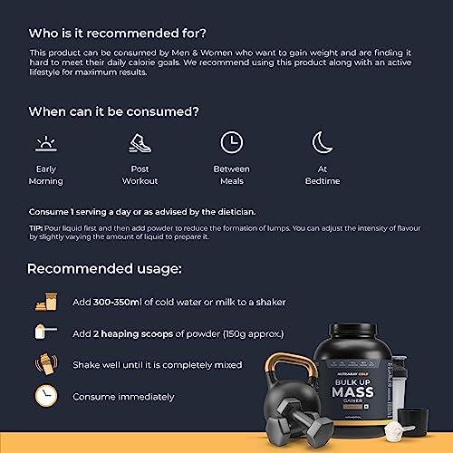 Nutrabay Nutrabay Gold Bulk Up Mass Gainer Powder - 3kg, Chocolate | 30g Protein, 104g Carbs, 554 Calories | Easy to Digest | 100% Veg Muscle Building & Weight Gainer Supplement for Men & Women