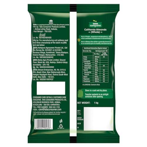 Tata Sampann Tata Sampann Pure California Almonds Whole, 1kg, Real Nuts, High in Fiber, Badam Giri, Rich in Protein, Magnesium, Phosphorus and Dietary Fibre, Nuts & Dry Fruits, Value Pack