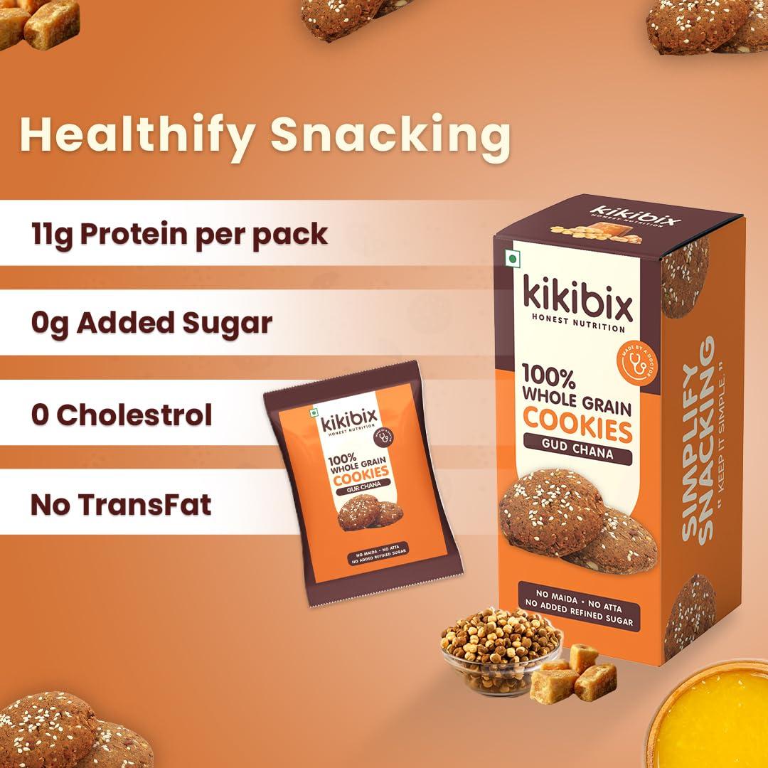 KIKIBIX Kikibix High Protein Almond Cookies | Gur Chana Sattu Biscuits | No Maida, No Refined Sugar | For Diabetics | Best Gym Workout Snack | Healthy Snack For All | Organic Jaggery Biscuits | 390 Gms