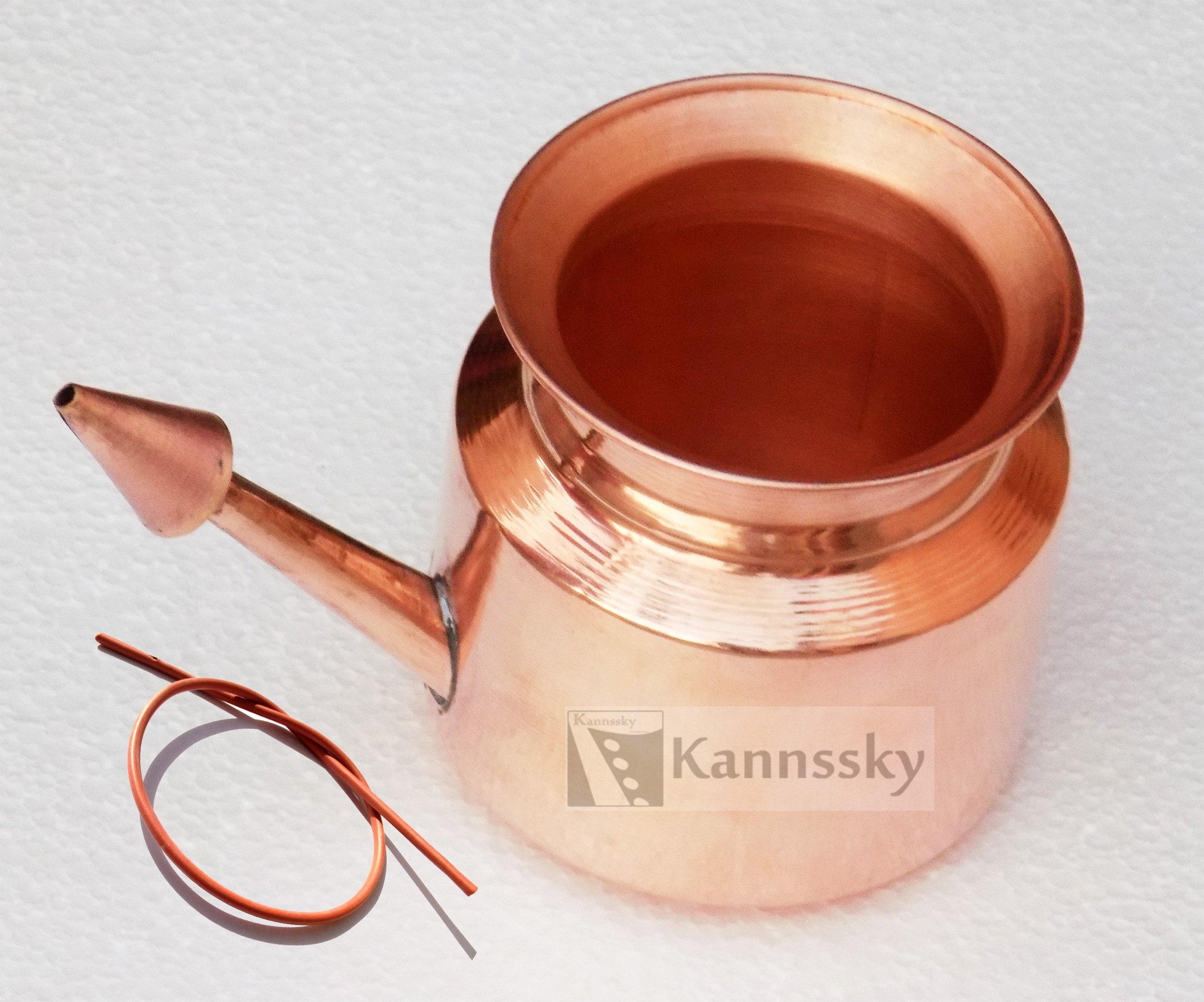 KannsSky KannsSky Copper Jal Neti for Sinus Irrigation (500 ml) with Hygienic Rubber Neti Sutra