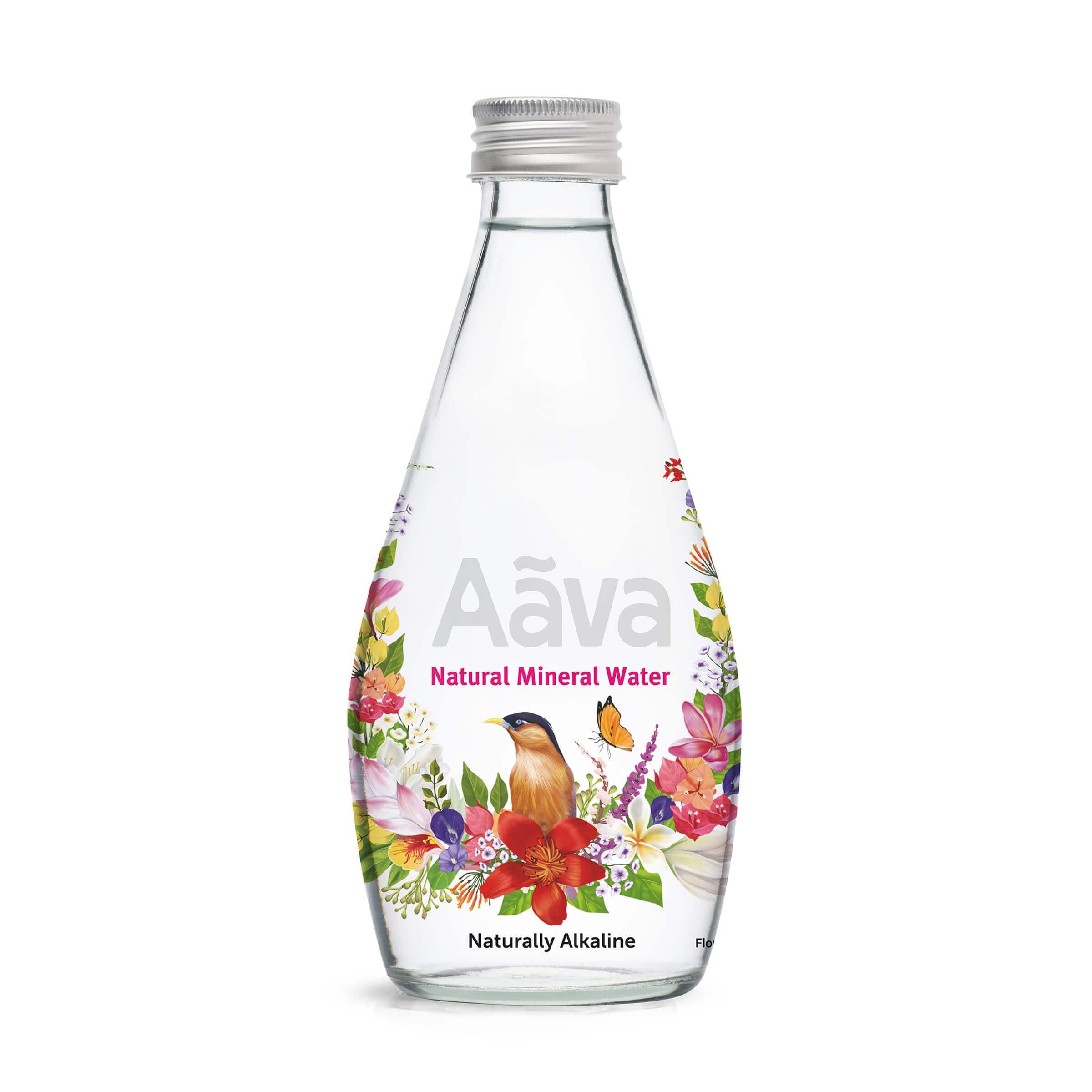 AAVA Aava Natural Mineral Water 250 ml Glass Bottle (Naturally Alkaline ; Origin Aravalli Range; pH 8+; Natural Fortified with Calcium and Magnesium) (Pack of 8)