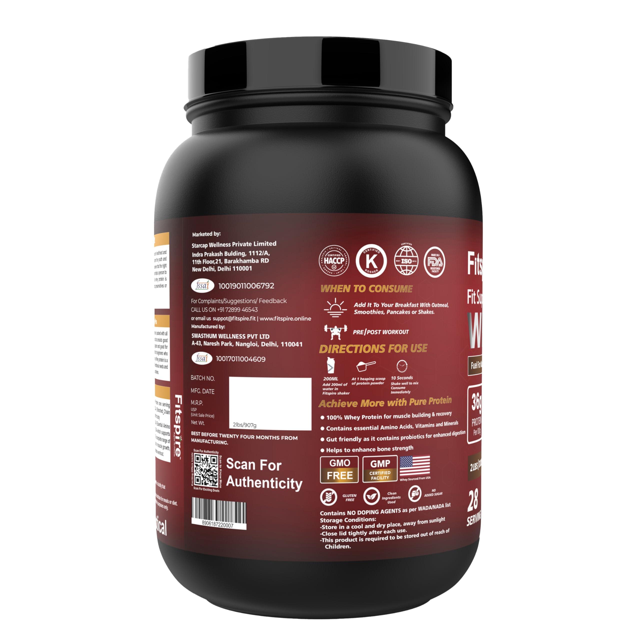 Fitspire Fitspire Fit Super Pro Whey Protein | 36g Protein | 100% Authentic & No Adulteration | Muscle Growth & Recovery | DigeZyme For Easy Digestion| Free BCAA (Double Chocolate, 2 lbs, 30 Servings)