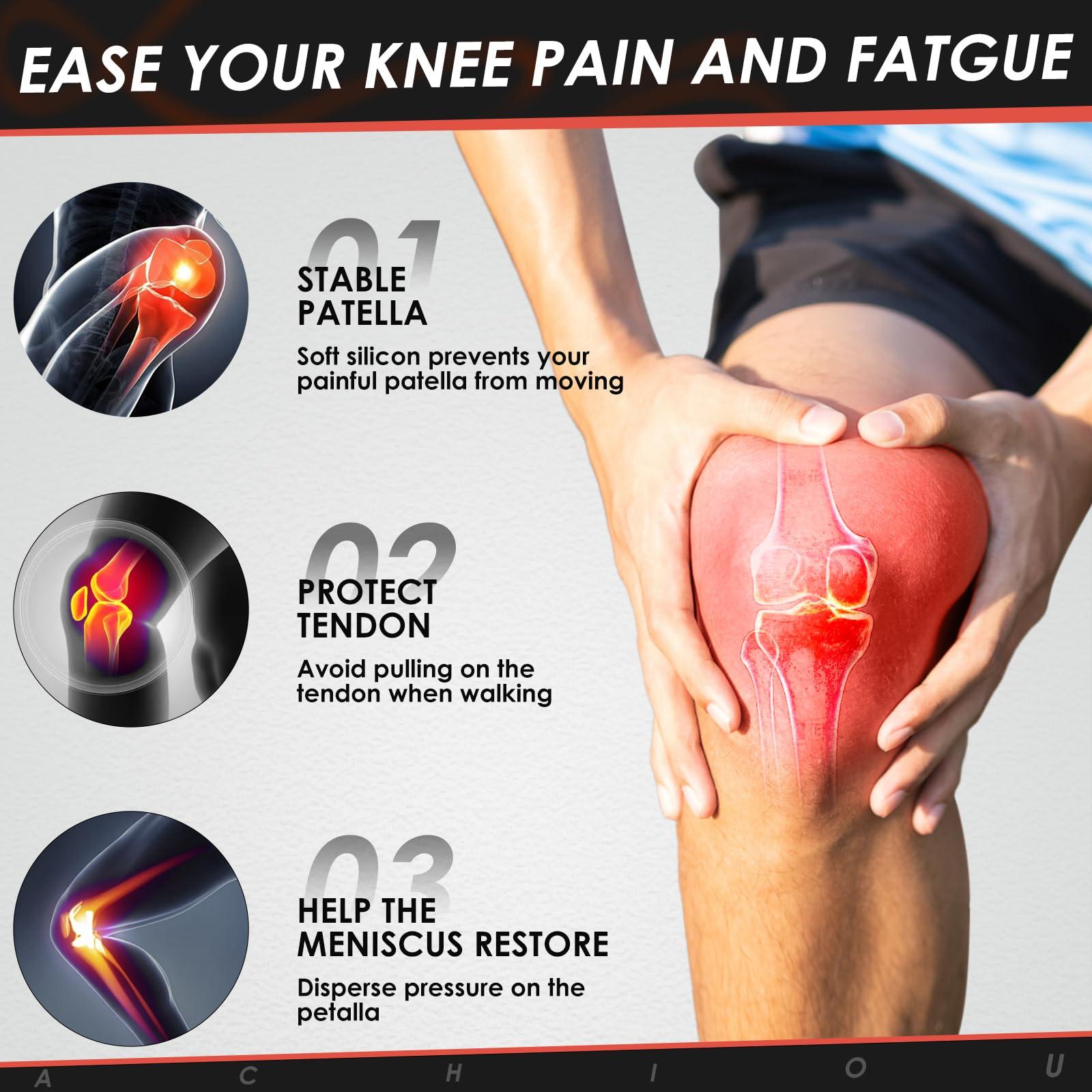 Achiou Achiou 2 Pack Patella Knee Strap Silicone Support Adjustable Band for Protect Patellar Pain Relief Tendon for Tendonitism Gym Running Hiking Weightlifting Basketball Volleyball