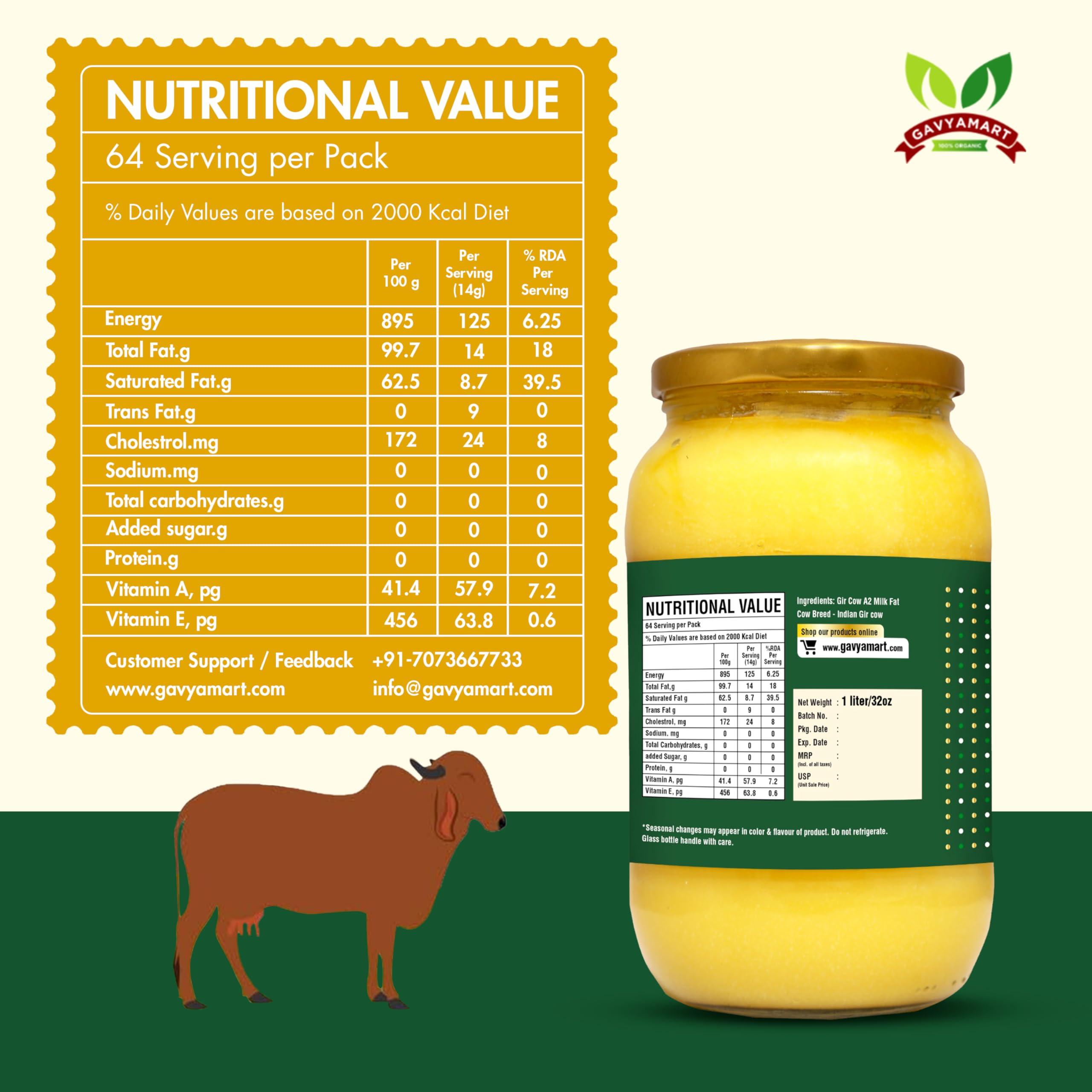 Gavyamart Gavyamart A2 Gir Cow Cultured 100% Desi Ghee for Health & Welness | Bilona Two Way Hand Churned | Indian Gir Cow Ghee, Pure A2 Ghee, Natural & Healthy, Non-GMO | Lab Certified (500 ML)