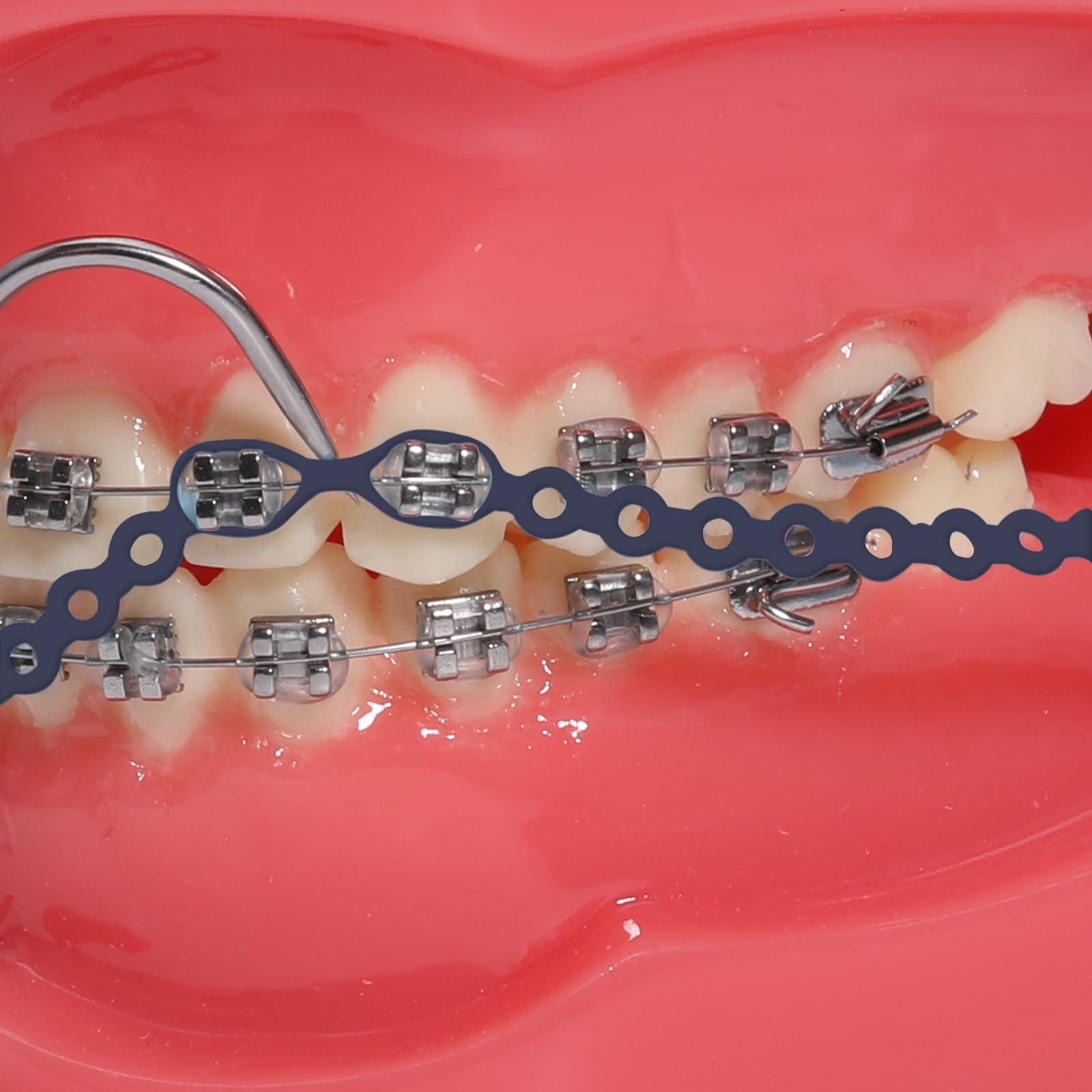 faruijie Colourful Dental Orthodontic Elastic Rubber Band Power Chain for Braces Short Long Continuous Sizes Orthodontic Treatment 1 pc (Long, Navy blue)