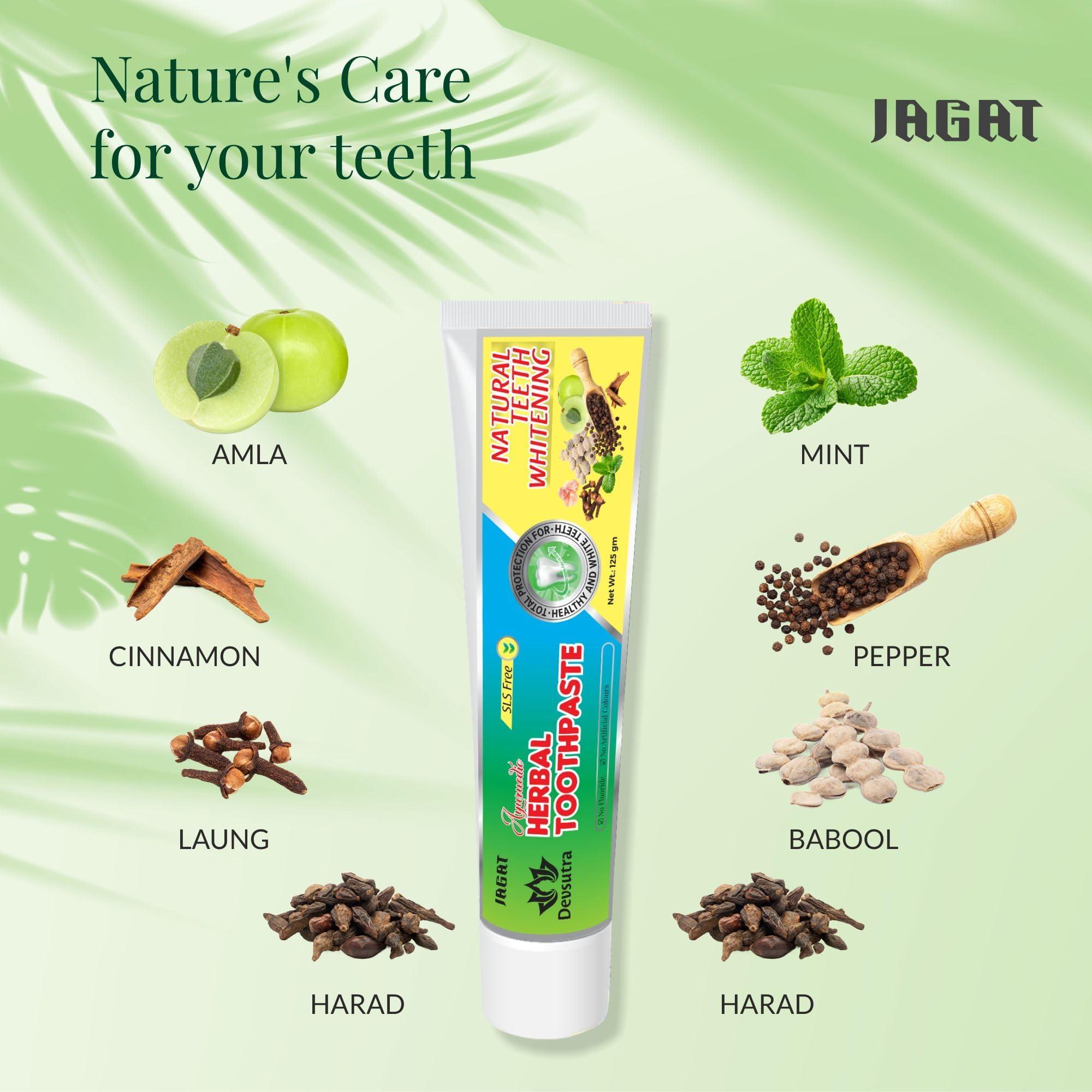 JAGAT Jagat Devsutra Dr. Recommended Ayurvedic HERBAL Fresh Mint Flavour Toothpaste Combo Pack Offer - 100% Natural Teeth Whitening Formula with No Fluoride & No Artificial Colours - Pack of 4 (100g X 4)