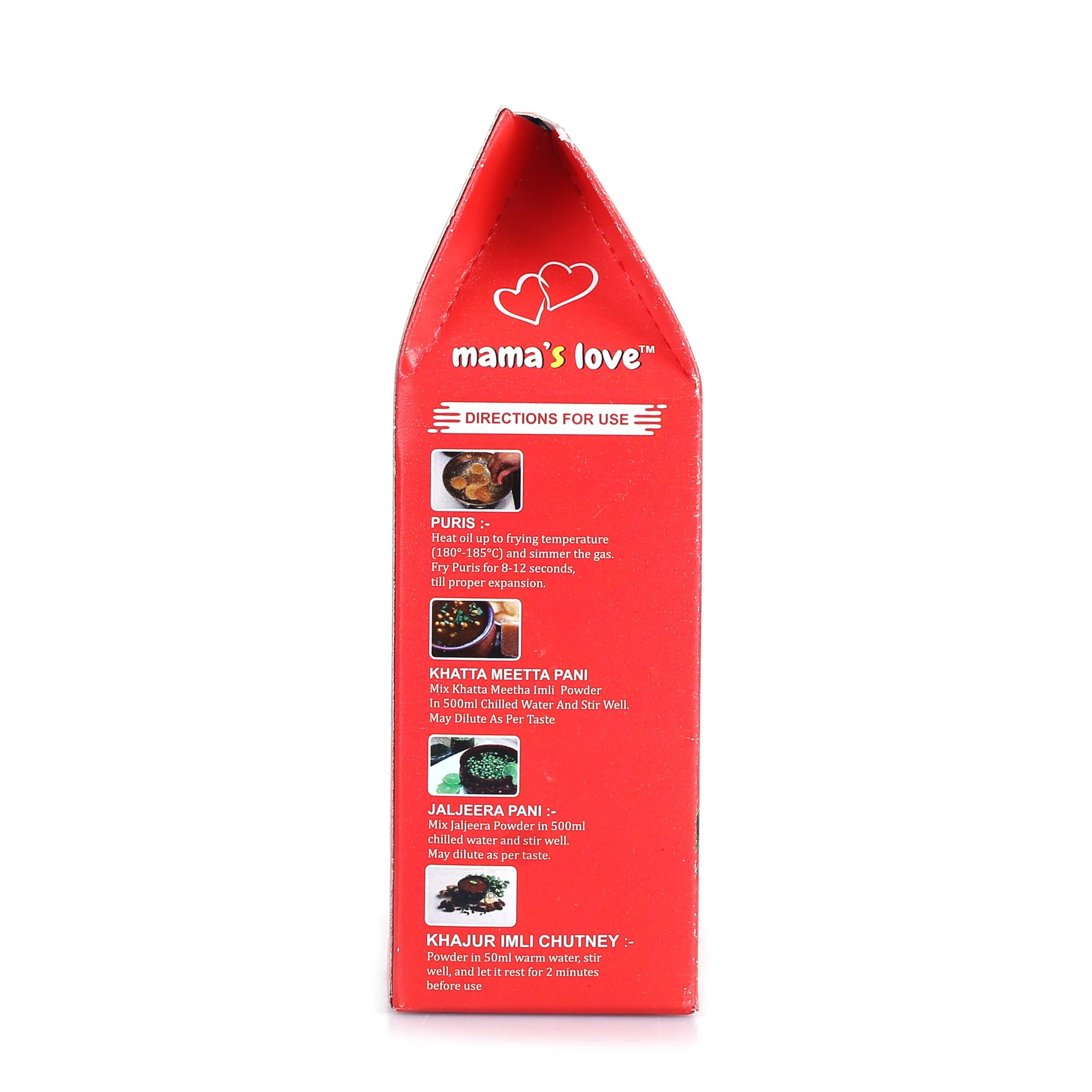 Mama\'s Love Mama\'s Love 450 Pcs Ready-to-Cook Khata Meetha Golgappa Pani Puri Packet Readymade - Homemade Pani Puris | Each Pack Includes 50 Pcs Pani Puri, 2 Types of Masala, 1 Tamarind Imli Chutny (Pack Of 9)