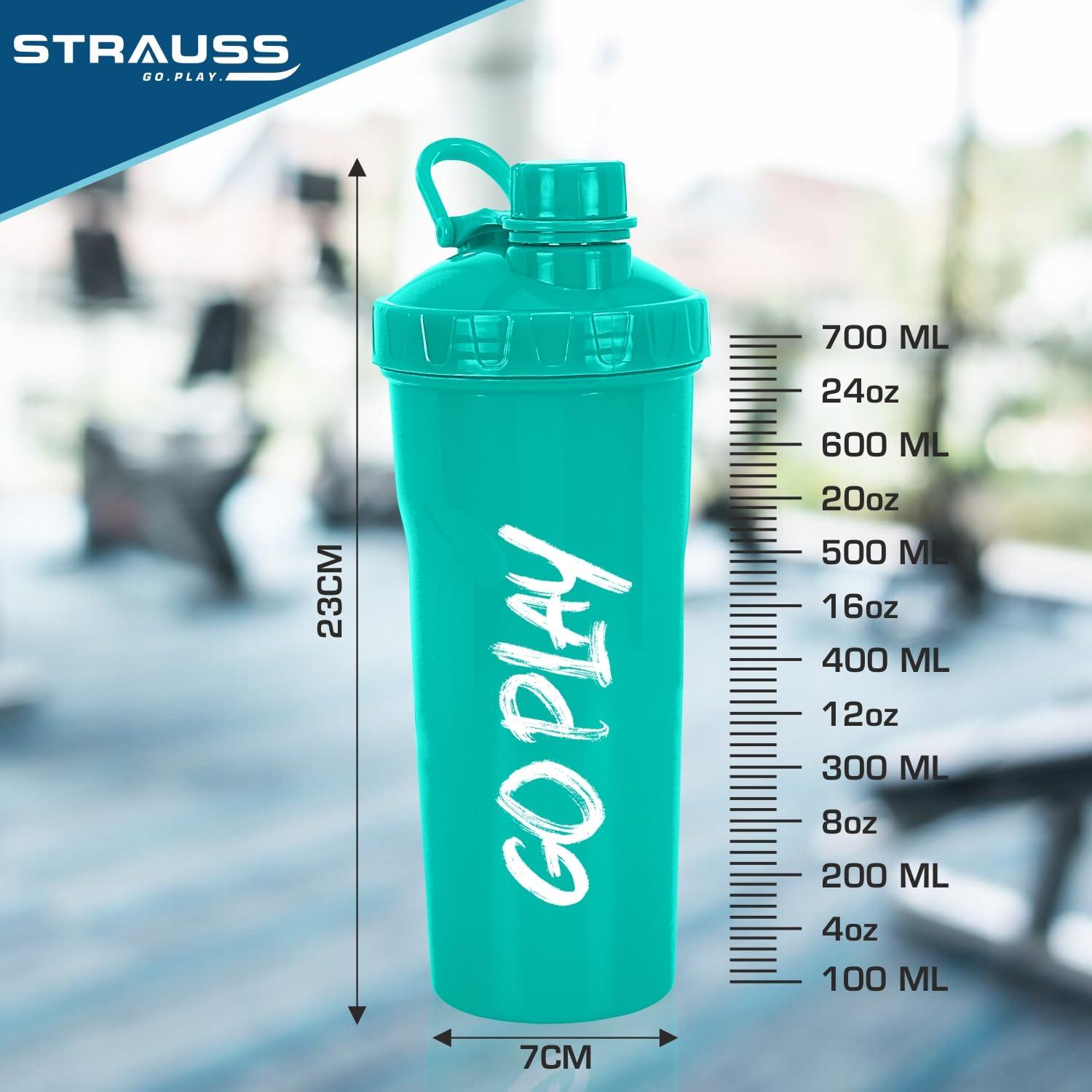 STRAUSS STRAUSS Aqua Shaker Bottle | 100% BPA- Free | Leakproof Shaker for Protein Shake |Ideal Pre-Post Workout Shake|Blender Bottle for Smoothies & Shakes | Ideal for Both Men and Women | 700ml,(Aqua Green)