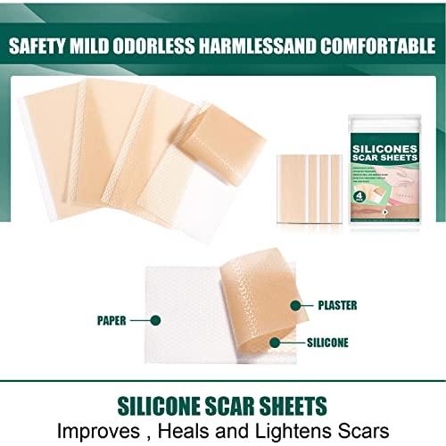 Folanda 4 Pcs Silicone Scar Sheets, Ultra Thin Breathable Silicone Gel Scar Tape, Soften and Flattens Scar Removal Strips for C-Section, Surgery, Burn and More, Skin Scar Concealing Tape