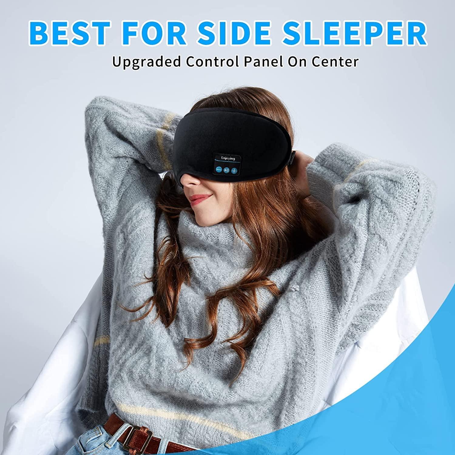 Hidak Hidak Sleep Headphones Wireless Bluetooth Eye Mask - Music Travel Sleep Mask Bluetooth 5.0 Wireless Handsfree Sleeping Eye Mask with Speakers Microphone for Side Sleepers Washable (Black)