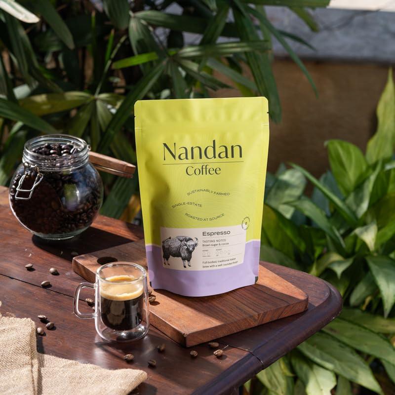 Nandan Coffee Nandan Coffee Organic Roasters Espresso Medium-Dark Roast Arabica Robusta Blend Coffee Powder, 250gms - Perfect for Stovetop Espresso Machine