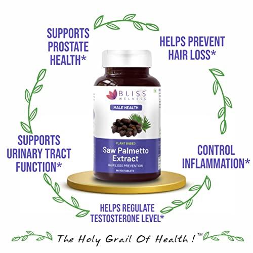 Bliss Welness Bliss Welness Saw Palmetto Extract 800 MG | Hair Growth Prostate Health Support Urinary Tract Function Prevent Hair Fall Ayurvedic DHT Blocker Health Supplement - 60 Vegetarian Tablets