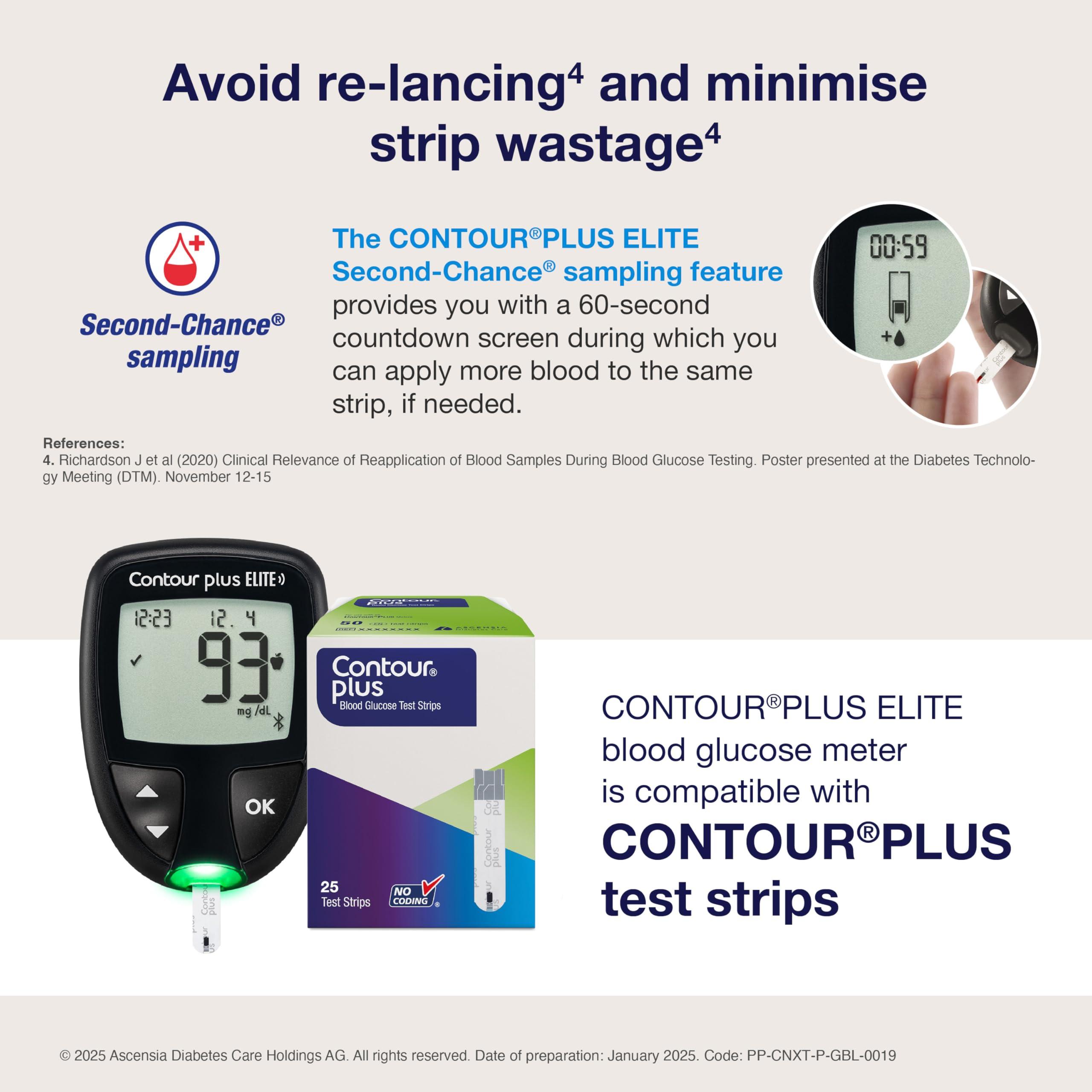 CONTOUR Contour Plus Elite Blood Glucose Monitoring System (with Bluetooth) | Glucometer with 25 Free Test Strips