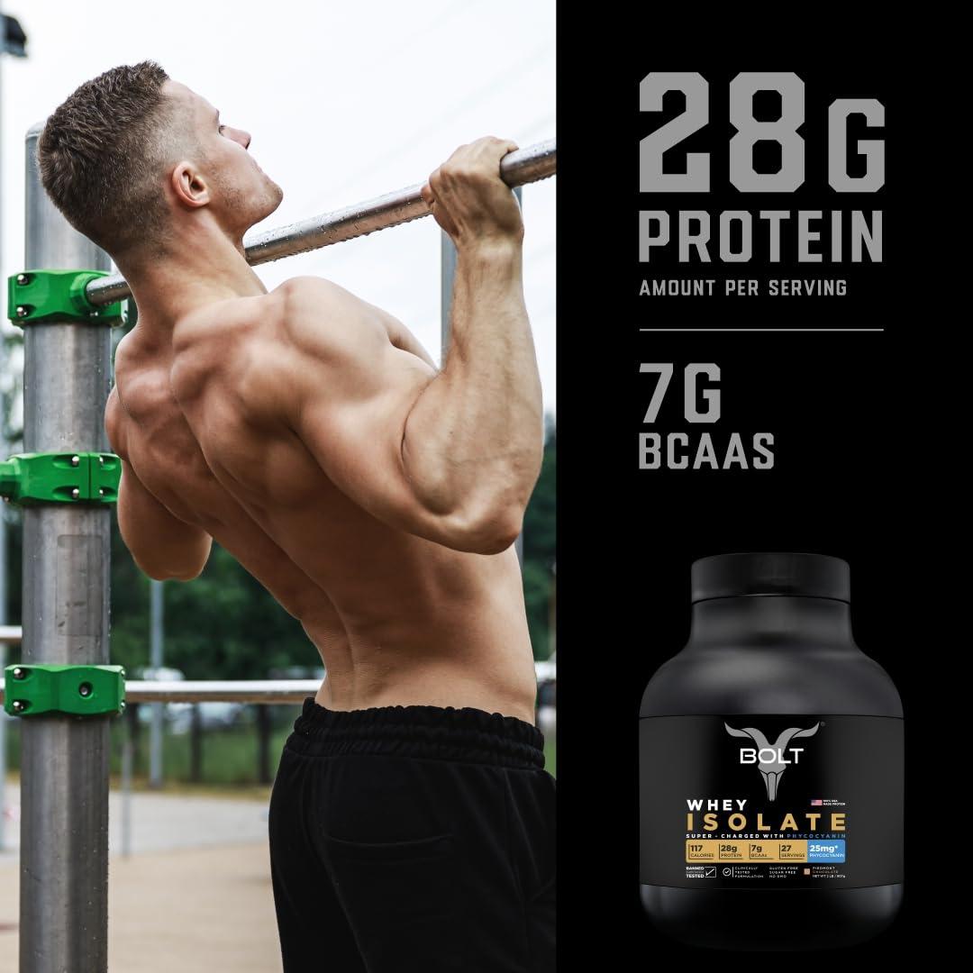 Bolt BOLT Nutrition Whey Isolate Protein Powder | With Superfood PHYCOCYANIN | USA Formulation & Origin | For Muscle Strength & Bone Health | 2LB/907gm (27 Servings) | Piedmont Chocolate