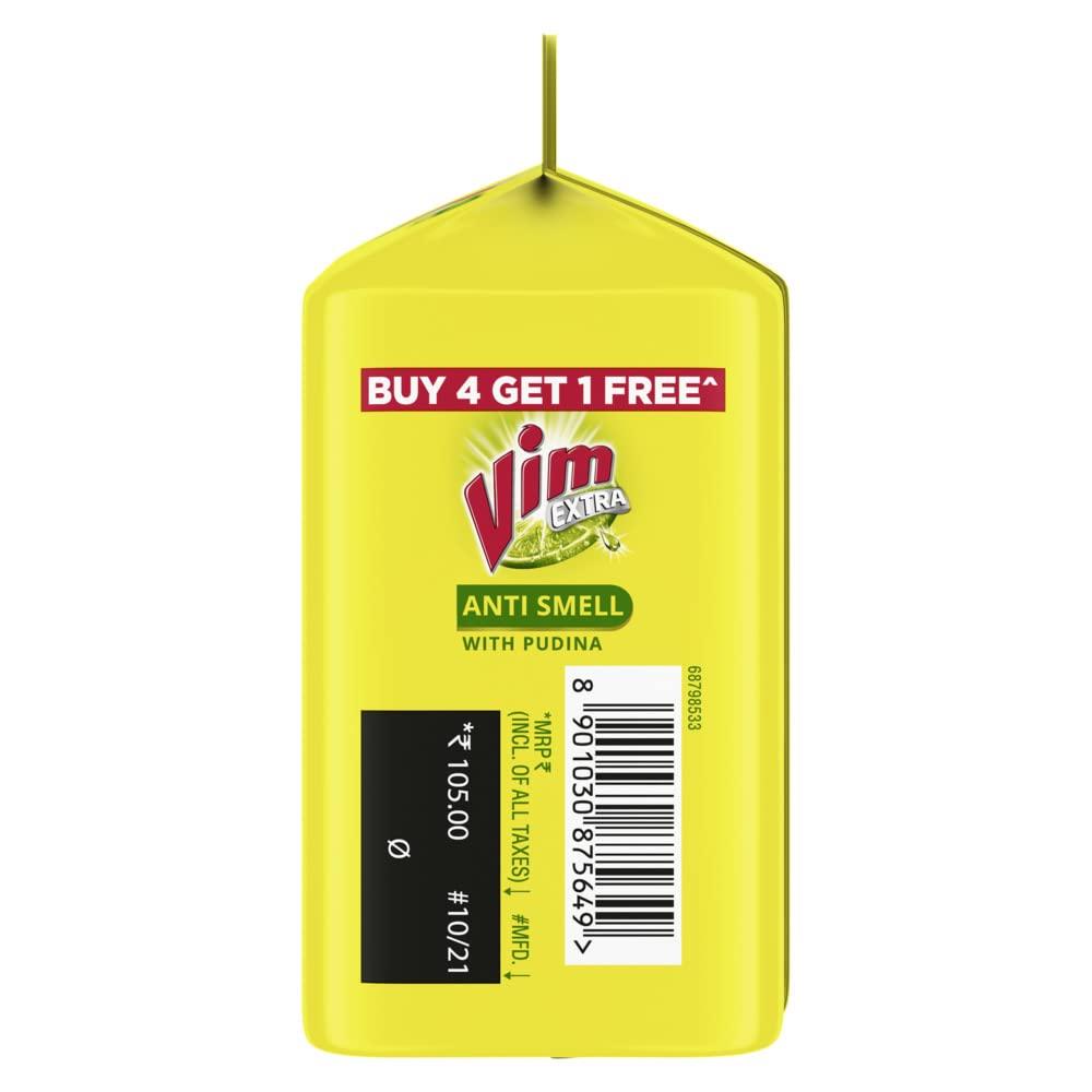 VIM Vim Extra Anti Smell Dishwash Bar - 200g (Pudina, Buy 4 + 1 Free)