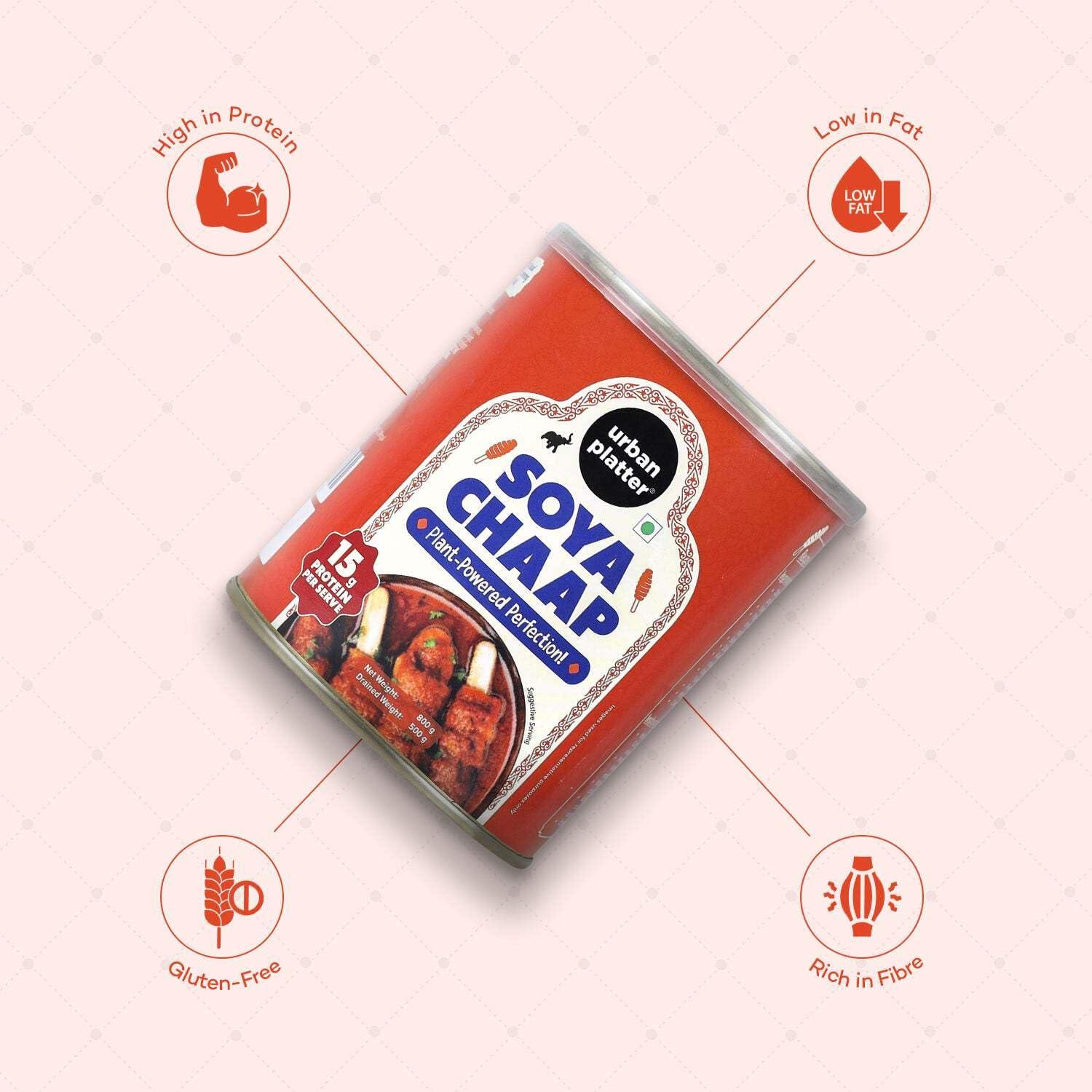 urban platter Urban Platter SOYA Chaap in Brine, 800g (Pack of 2)(Canned | Chunks on Stick | Drained Weight - 500g, Rich in Plant Protein| Soy Chap)