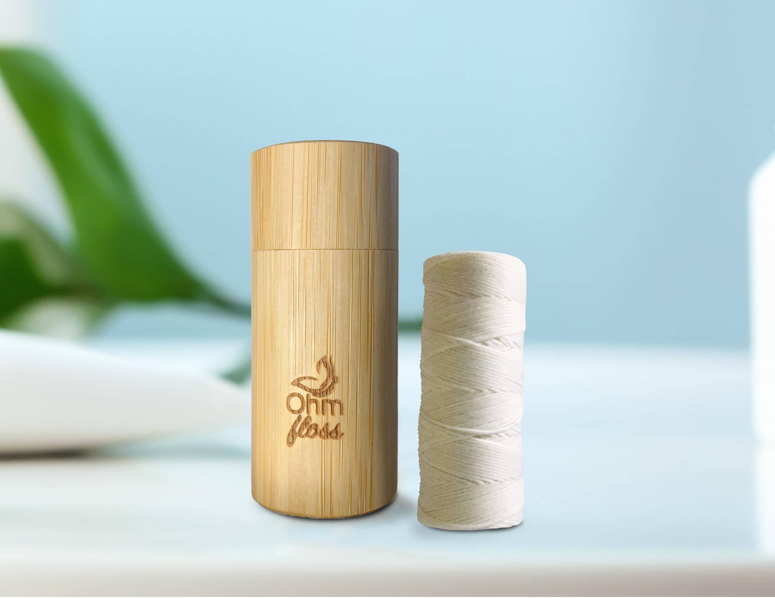 Ohm Earth Ohm Floss Biodegradable Dental Floss with Bamboo Refillable Holder, Naturally waxed with Candelilla, 100% Compostable, 55 yds/50m Natural Silk Spool Eco-Friendly Zero waste Oral Care, Natural Mint