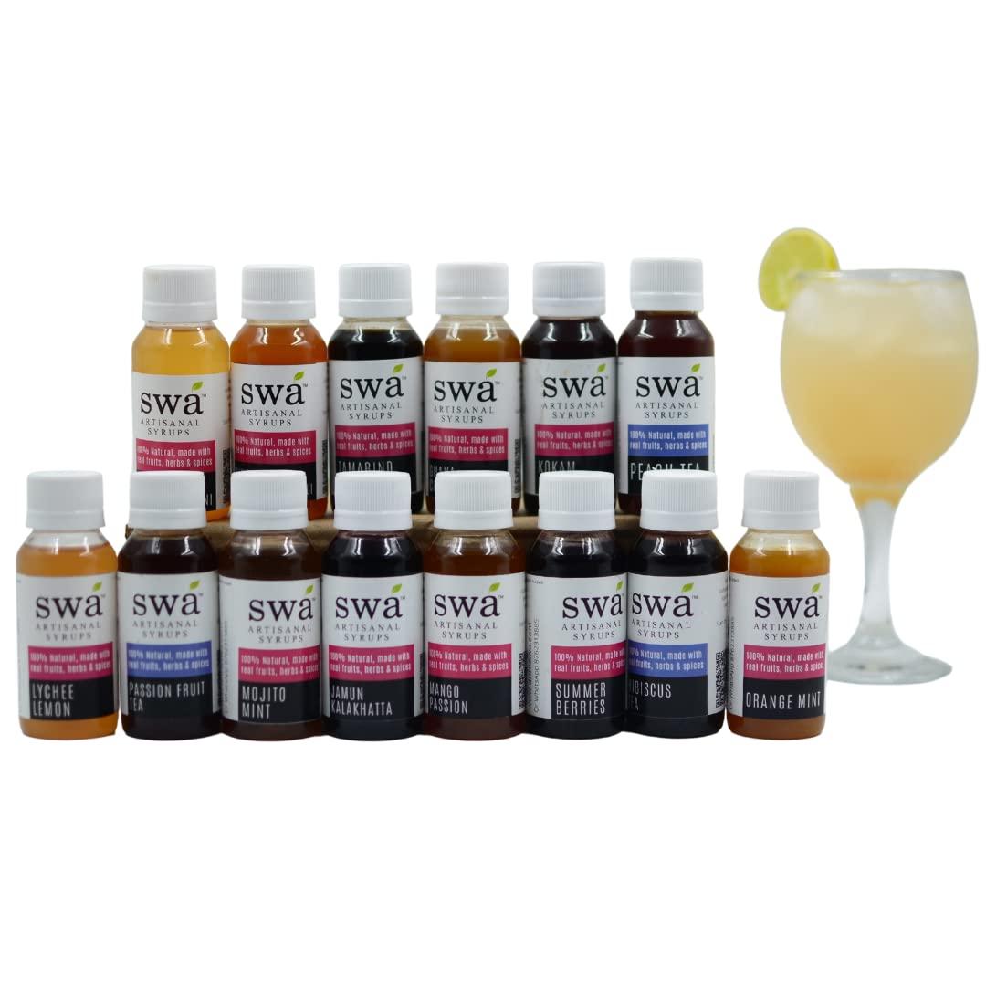 Swa Artisanal Syrups Swa Artisanal Syrups - Sample Pack of 14, 100% Natural, Makes 30-40 drinks, Syrup for Cocktails/Mocktails/Teas/Craft Coffees (14 x 60ml)