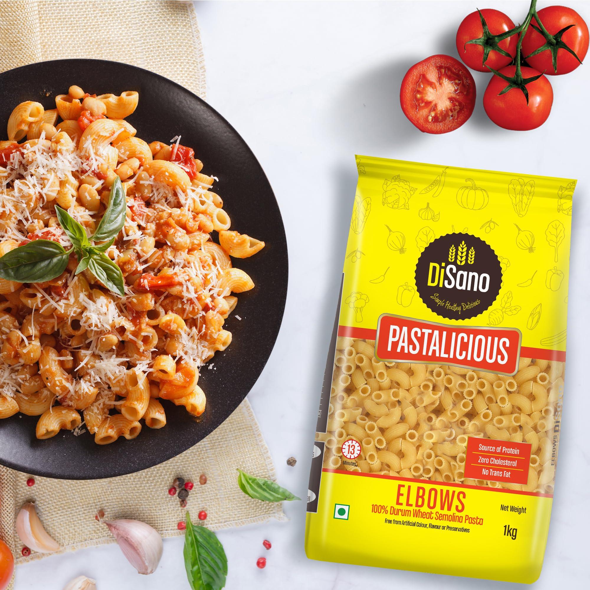 DISANO DiSano Pastalicious 100% Durum Wheat Macroni Pasta, Elbow, 1kg & DiSano Pastalicious 100% Durum Wheat Fusilli Pasta, 1kg