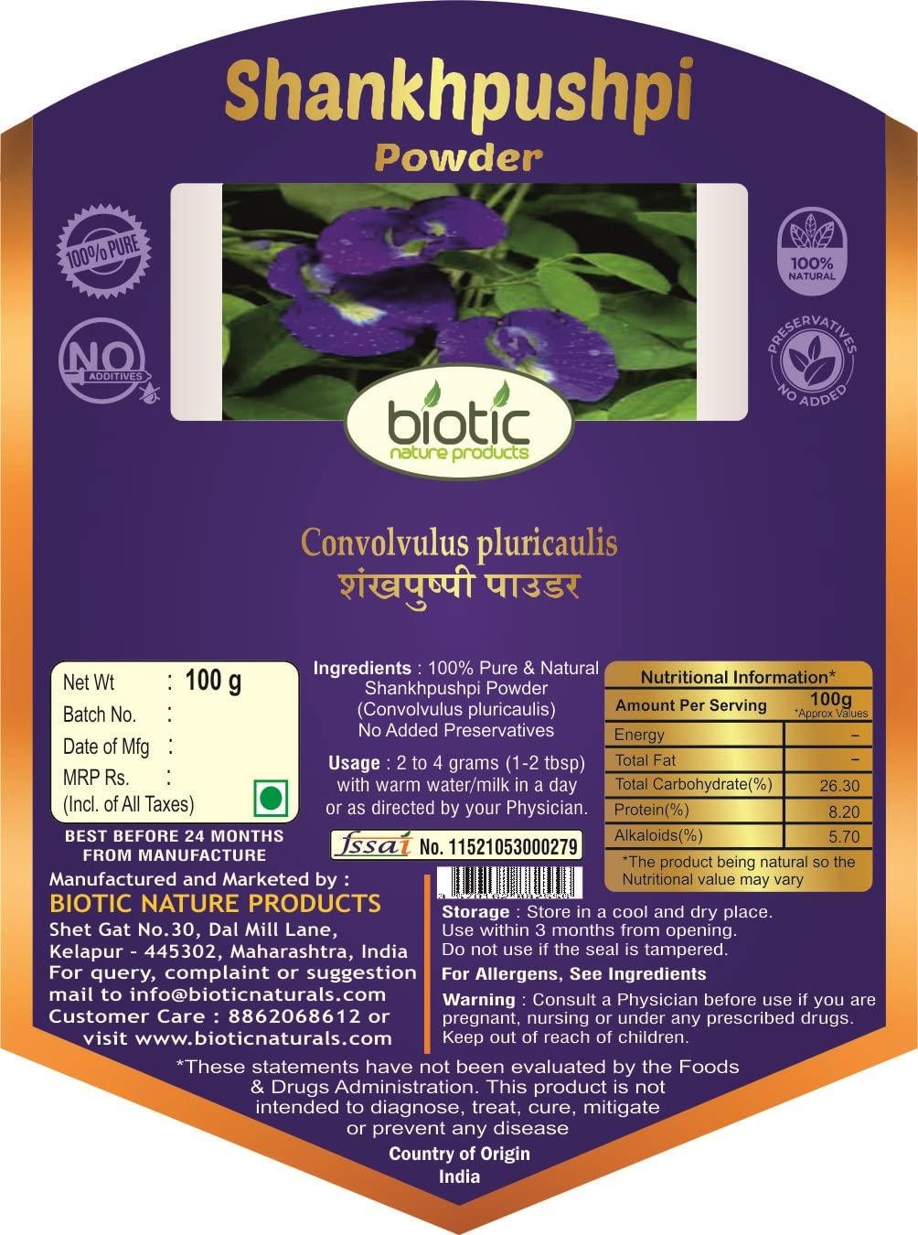 Biotic Biotic Natural Shankhpushpi Powder (Convolvulus Pluricaulis) Shankhapushpi Powder - 100 gm