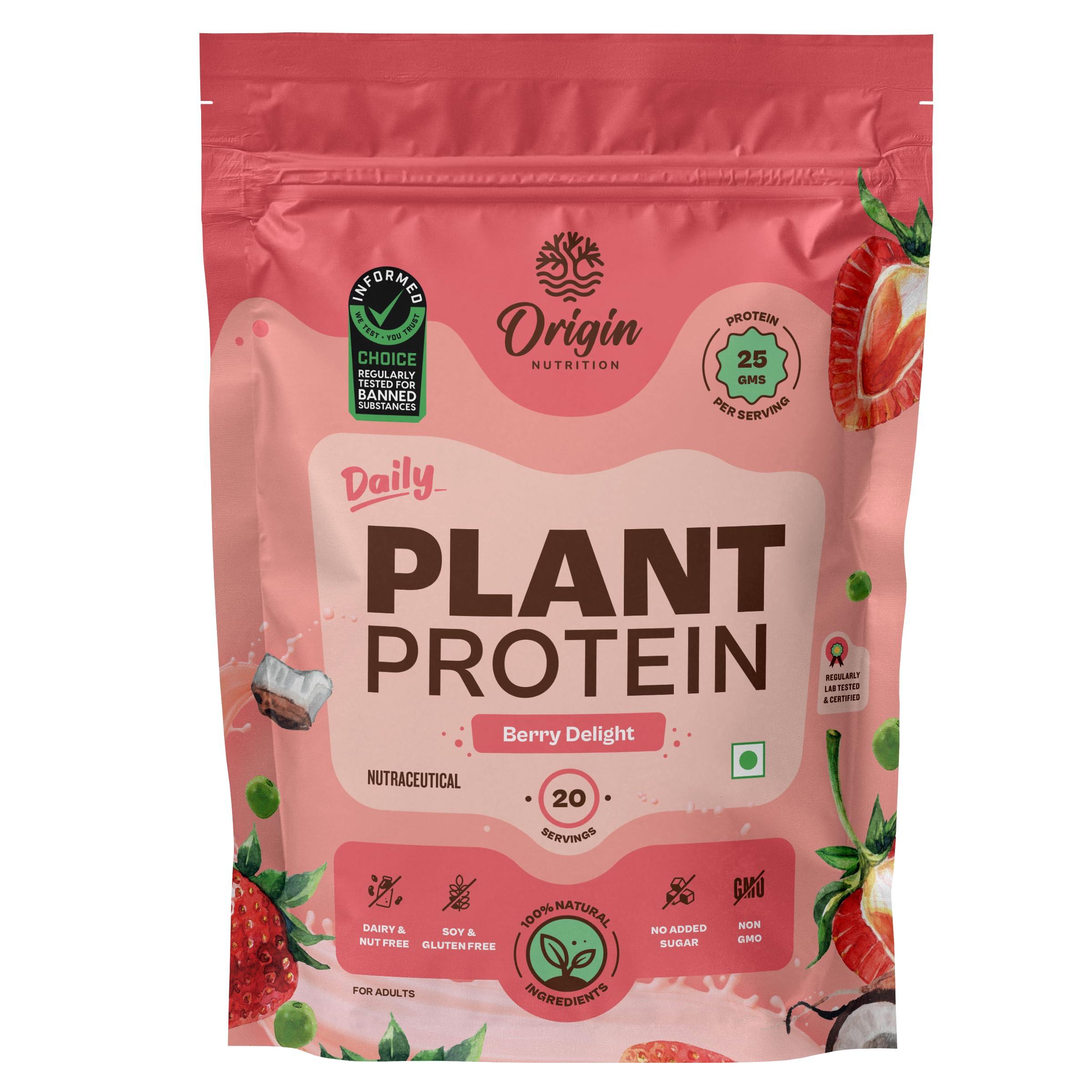 ORIGIN NUTRITION Origin Nutrition 100% Natural Vegan Protein Powder (European Pea Protein Isolate & Pumpkin Seed Protein) Easy to Digest Strawberry Flavour with 25g Plant Based Protein,830g