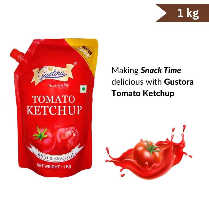 Gustora Gustora Real & Natural Tomato Ketchup I Super Saver Combo I Rich & Smooth I Vegetarian I No Onion No Garlic Jain Tomato Ketchup (950 gm) I No Preservatives & Artificial Color (1.95 Kg)