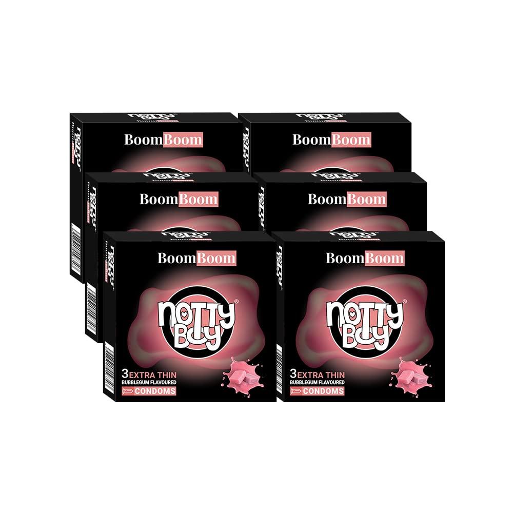 NOTTY BOY NOTTY BOY Ultra Thin Bubblegum Condom For Men | Flavoured For Oral Joy, Smells Good, Natural, Lubricated - 18 Units (Pack of 6)