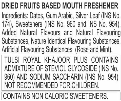 Dharampal Satyapal Foods Limited Tulsi Royal Khajoor Plus | Pack of 6 (30g x 6) | Silver Coated Khajoor | Dates| Mint Mouthfreshner Jar | Flip Top Pack