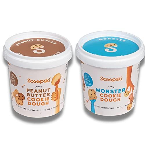 Scoopski Scoopski Edible Cookie Dough Pack of 2 Peanut Butter + Monster, | 4 ways to Eat - Eat Raw, Dunk It, Bake Into Cookies, Top it Over Dessert | No Raw Flour, No Artificial Preservatives, Eggless, 220gm