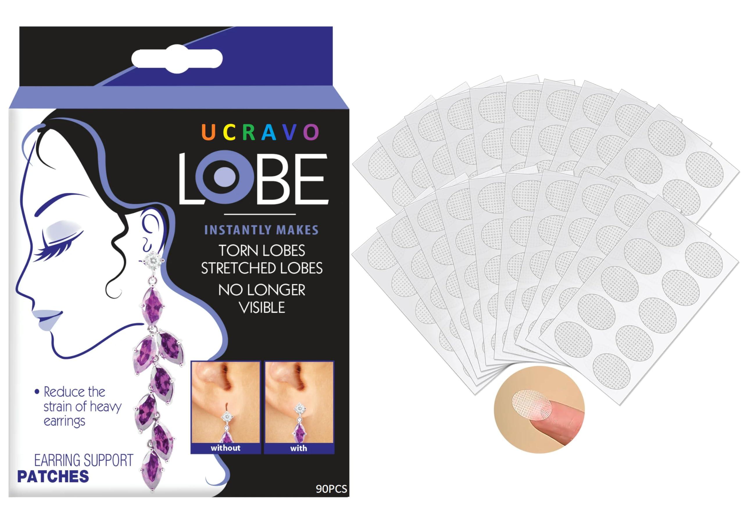 UCRAVO UCRAVO 90Ps Invisible Portable Earlobe Support Patches, Clear Earring Support tape, Earring Backs For Droopy Ears, Ear Care For Stretched Ear Lobes Makes Wearing Earrings for Women more comfortable