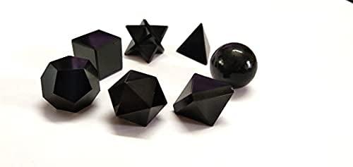 Jet International Crystal Jet Black Obsidian Sacred Geometry Sets Free Booklet jet International Crystal Therapy 7 Stone Platonic Solid Merkaba Star w/ Velvet Pouch Attractive Cleansing