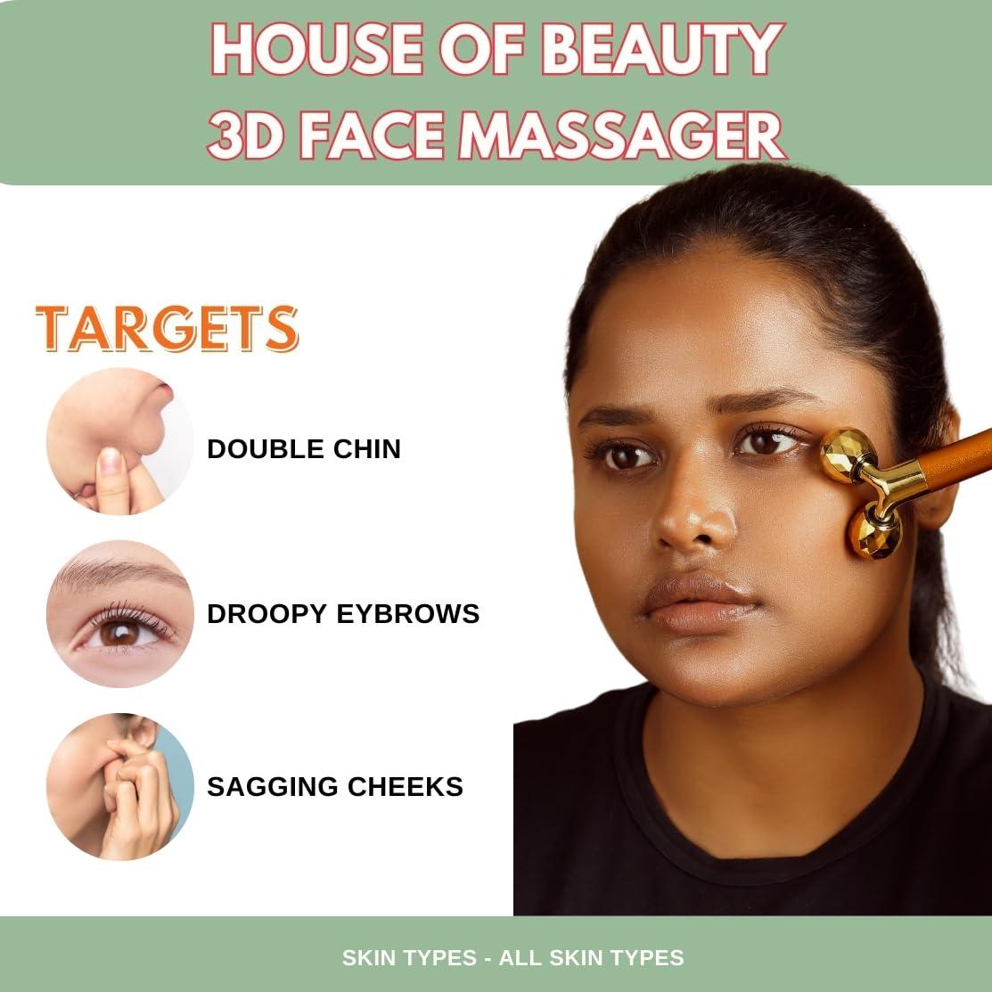 HOUSE OF BEAUTY House of Beauty 3D Face Massager Beauty Bar, Y-shaped Roller - Combination Sculptor (Golden)