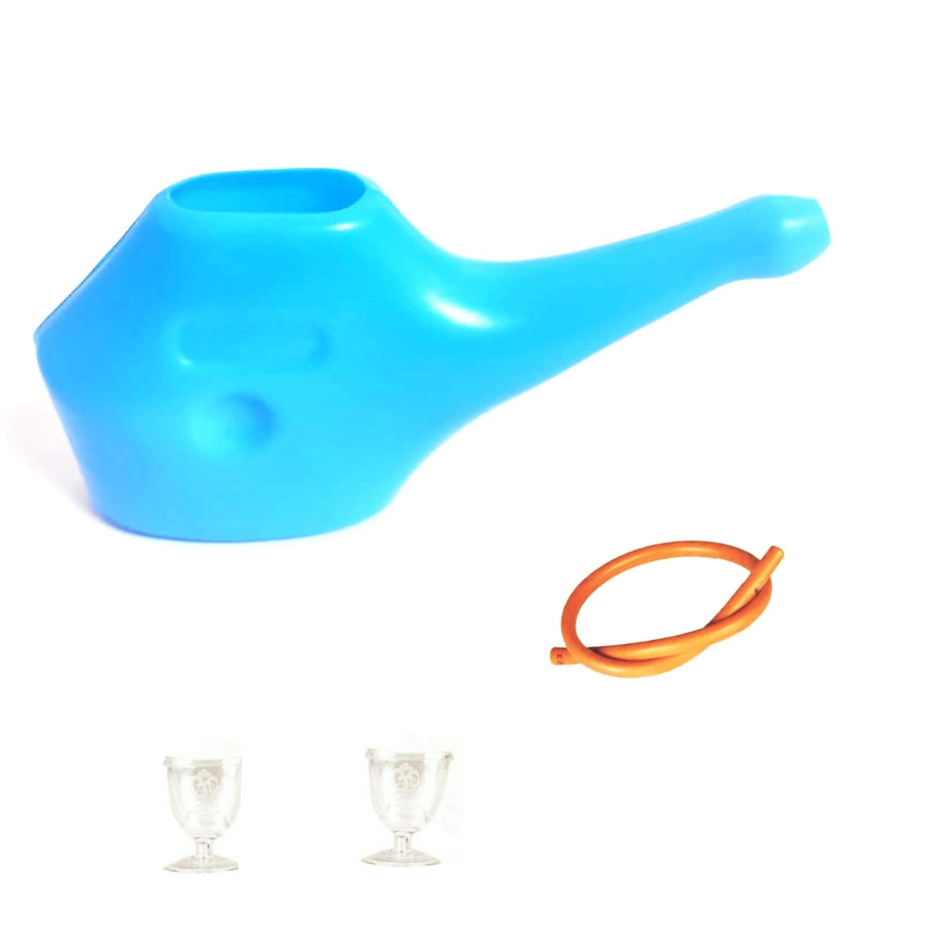 Generic Yoga Store Wala Plastic Jal Neti Pot With 1 Rubber Neti And Eye Wash Cup 2 Pcs - Combo Pack Of 3