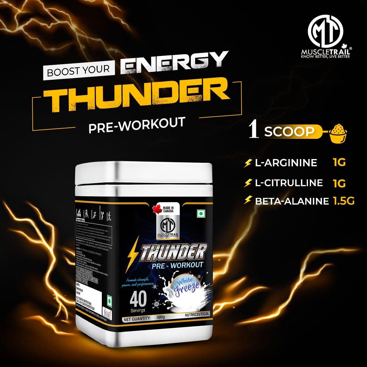 Muscle Trail MUSCLETRAIL Thunder Pre Workout - Amino Energy Supplement for Men and Women | 40 Servings | (Imported, Made In Canada) |White Freeze Flavor